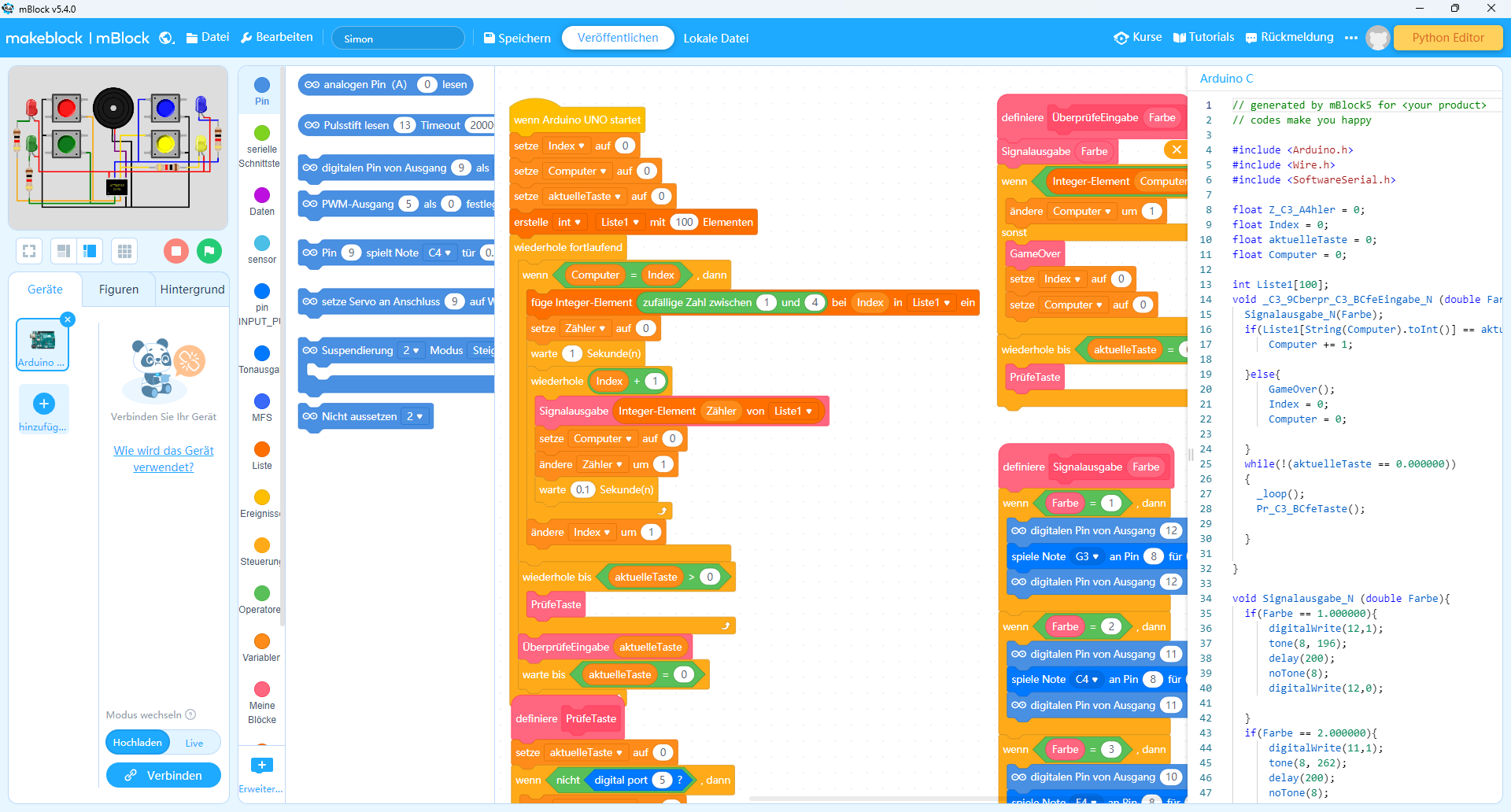Simonspiel in mBlock